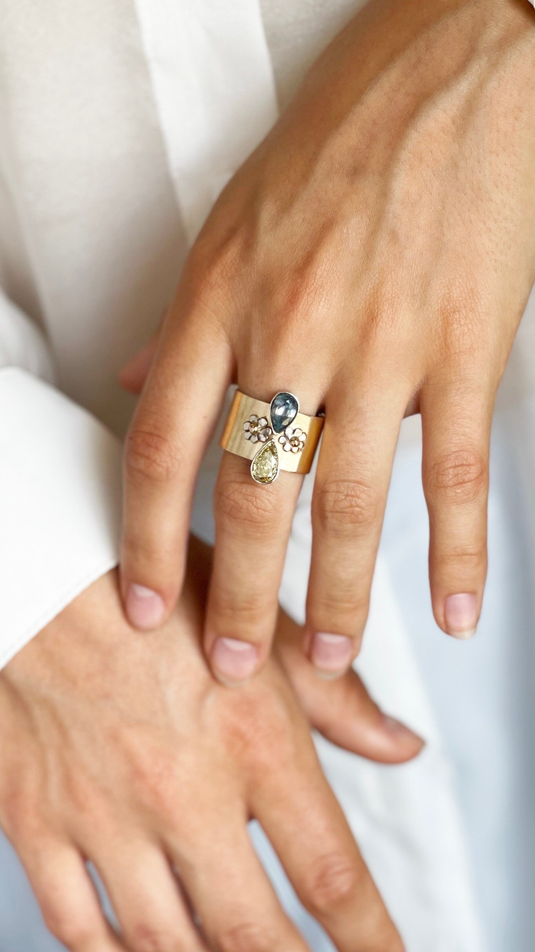 Toi Et Moi Ring, Diamond and Sapphire 14K Solid Gold Ring