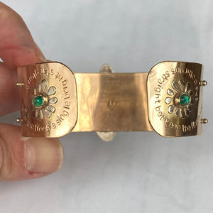14K Opal Cuff Bracelet, Solid Gold Wide Bracelet, Emerald, Rubellite Tourmaline