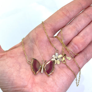 14K Tourmaline Butterfly Necklace, Solid Yellow Gold Necklace, One of a Kind