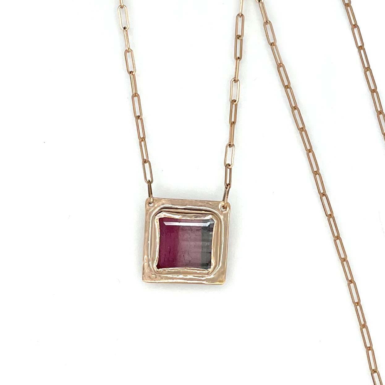 Blue Pink Tourmaline Necklace, Solid Rose Gold, One of a kind