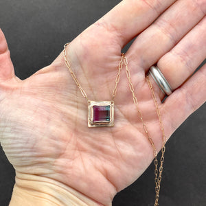 Blue Pink Tourmaline Necklace, Solid Rose Gold, One of a kind