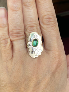 14K POW Comic Green Tourmaline Ring, Girl Power Ring, One of a kind