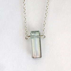 Bicolor Pale Blue pink Tourmaline Necklace, Solitaire in Sterling Silver
