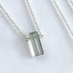 Bicolor Pale Blue pink Tourmaline Necklace, Solitaire in Sterling Silver