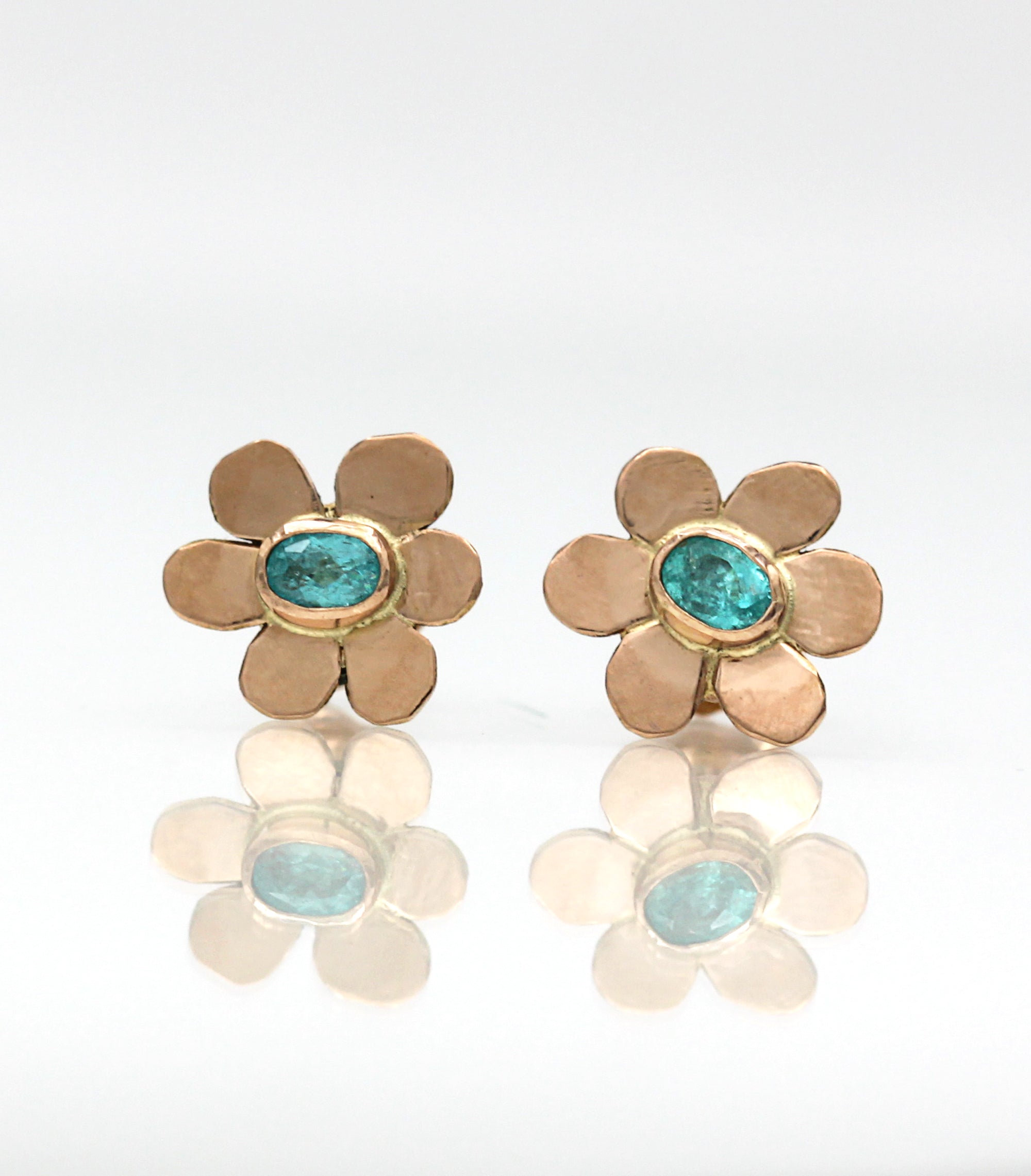 14K Paraiba Tourmaline Earrings, Flower Earrings, One of a kind