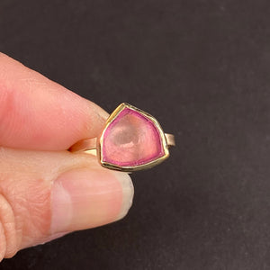 14K Pink Watermelon Tourmaline Slice Ring, stacking ring, SOLID Gold