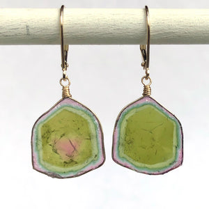 14K Watermelon Tourmaline Earrings, solid gold, One of a Kind