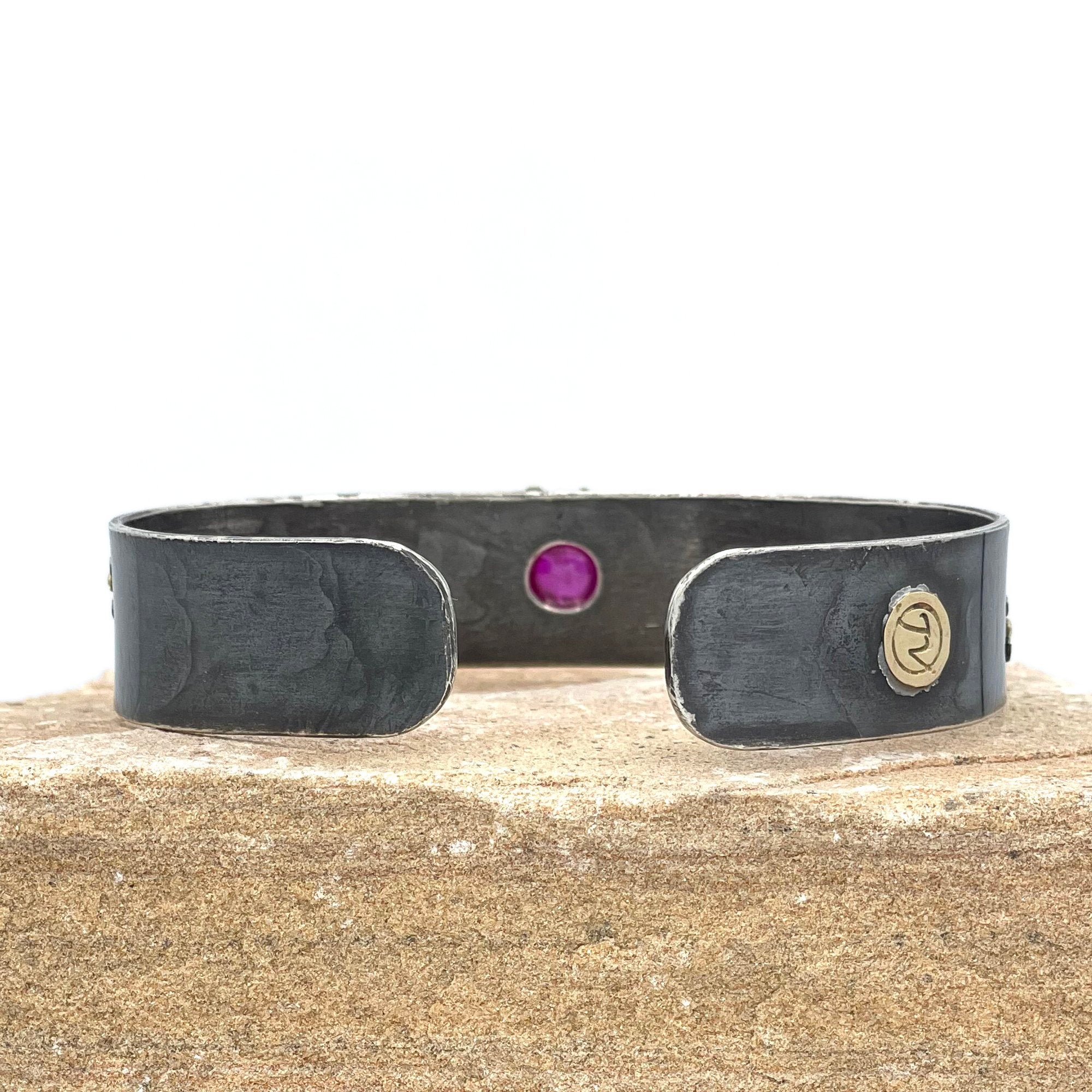 Untreated Ruby Cuff Bracelet, 14K solid gold and Sterling Silver, One of a Kind