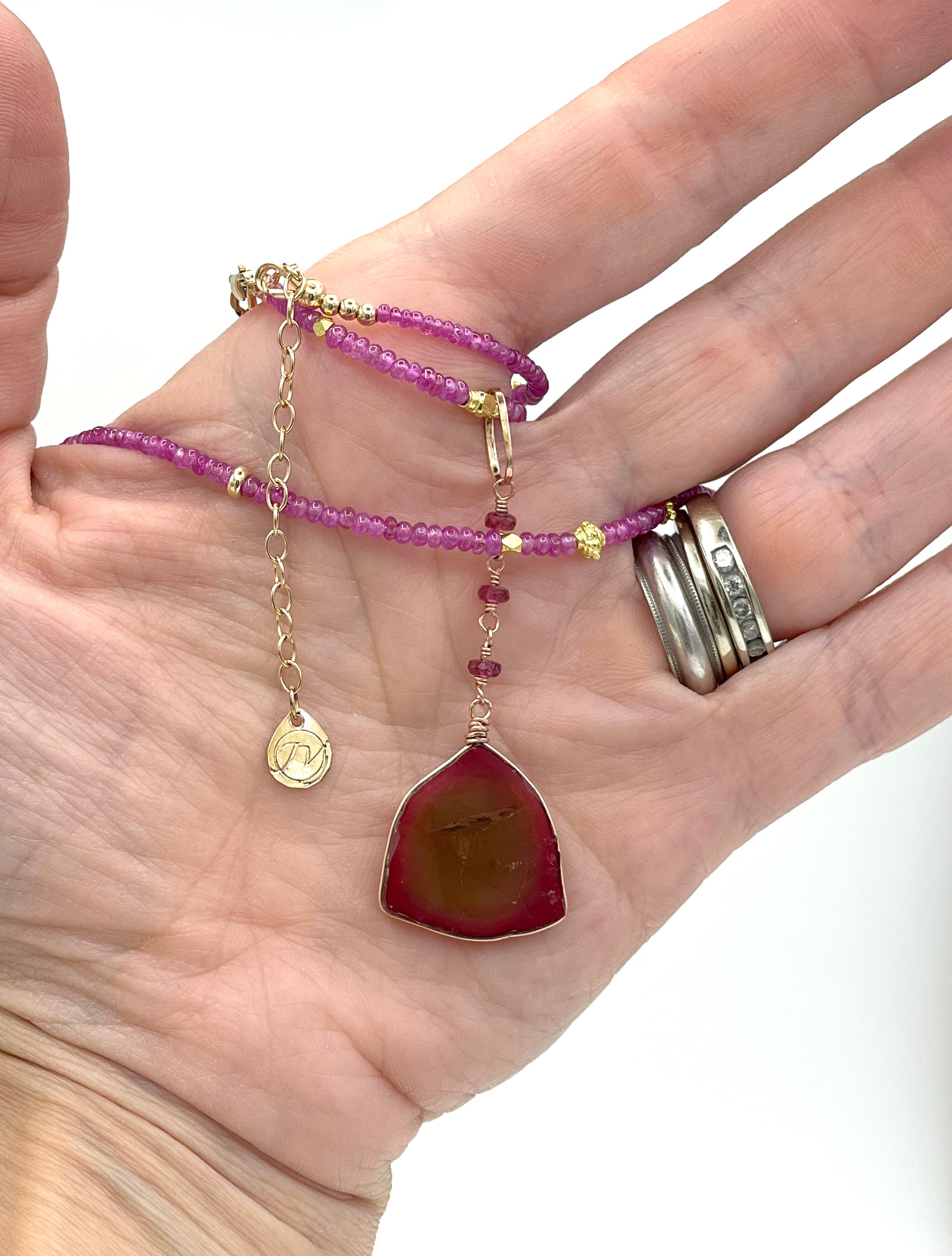 Ruby Necklace, Ruby Beaded 14K Necklace, Solid Yellow Gold, One of a Kind