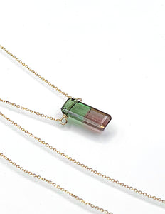14K Red Green Bicolor Tourmaline Necklace, Solid Gold, One of a Kind