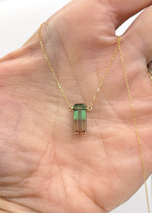 14K Red Green Bicolor Tourmaline Necklace, Solid Gold, One of a Kind