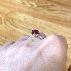 Bicolor Tourmaline Ring, Teal  Red Tourmaline 14K Solid gold and Sterling Silver