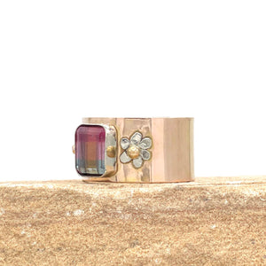 14K Blue Pink Tourmaline Ring, Wide Ring, Solid Rose Gold, One of a kind