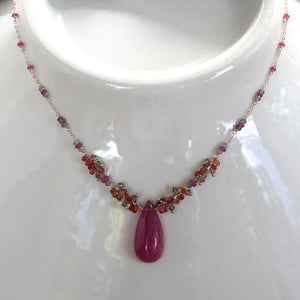 Rubellite Tourmaline Necklace with Sapphires in 14K Solid Gold