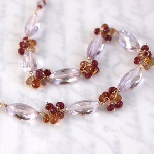 Pink Amethyst Bracelet with Rubies 14K Solid Gold