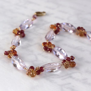 Pink Amethyst Bracelet with Rubies 14K Solid Gold
