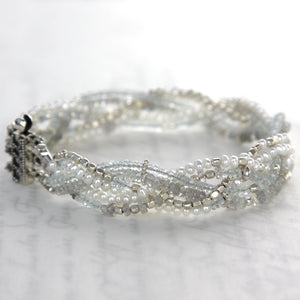 Braided Gemstone Cuff Bracelet of Sapphires, Aquamarine Pearls Solid Sterling