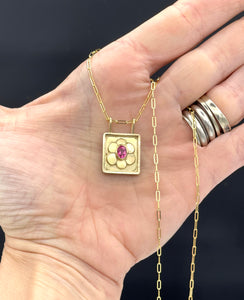 14K Spinel Flower Necklace, Framed Flower Necklace, Solid Yellow Gold
