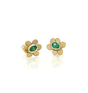 14K Emerald Earrings, Emerald Flower Earrings, One of a kind