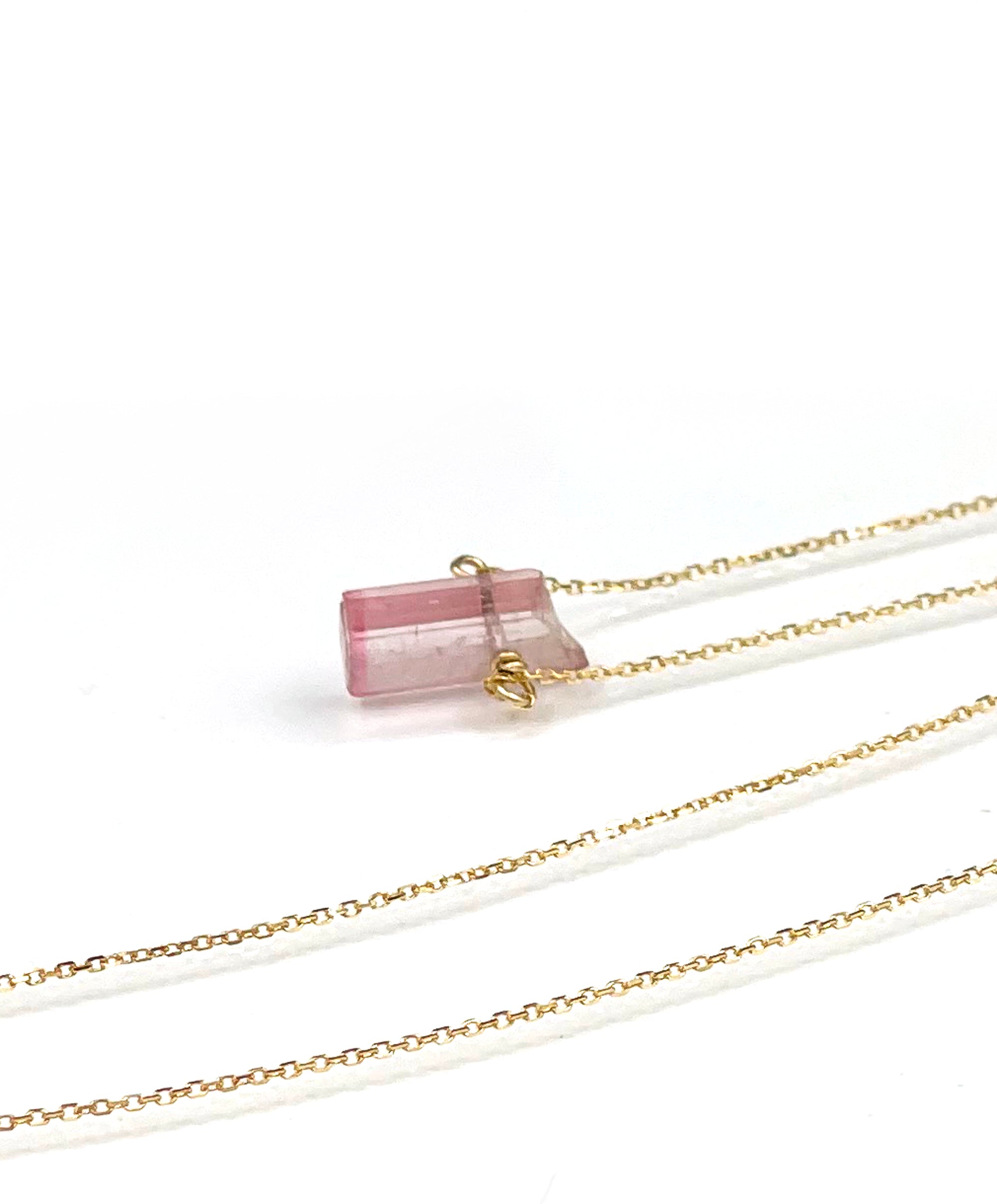 14K Pink Tourmaline Necklace, Bicolor Pink Tourmaline Crystal, Solid Gold