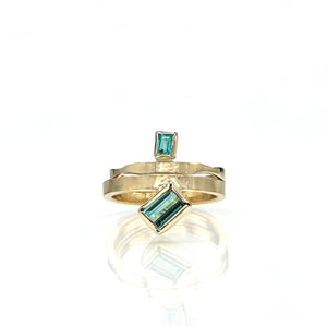 14K Paraiba Tourmaline Ring, Geometric Stacking Ring, SOLID Gold one of a kind