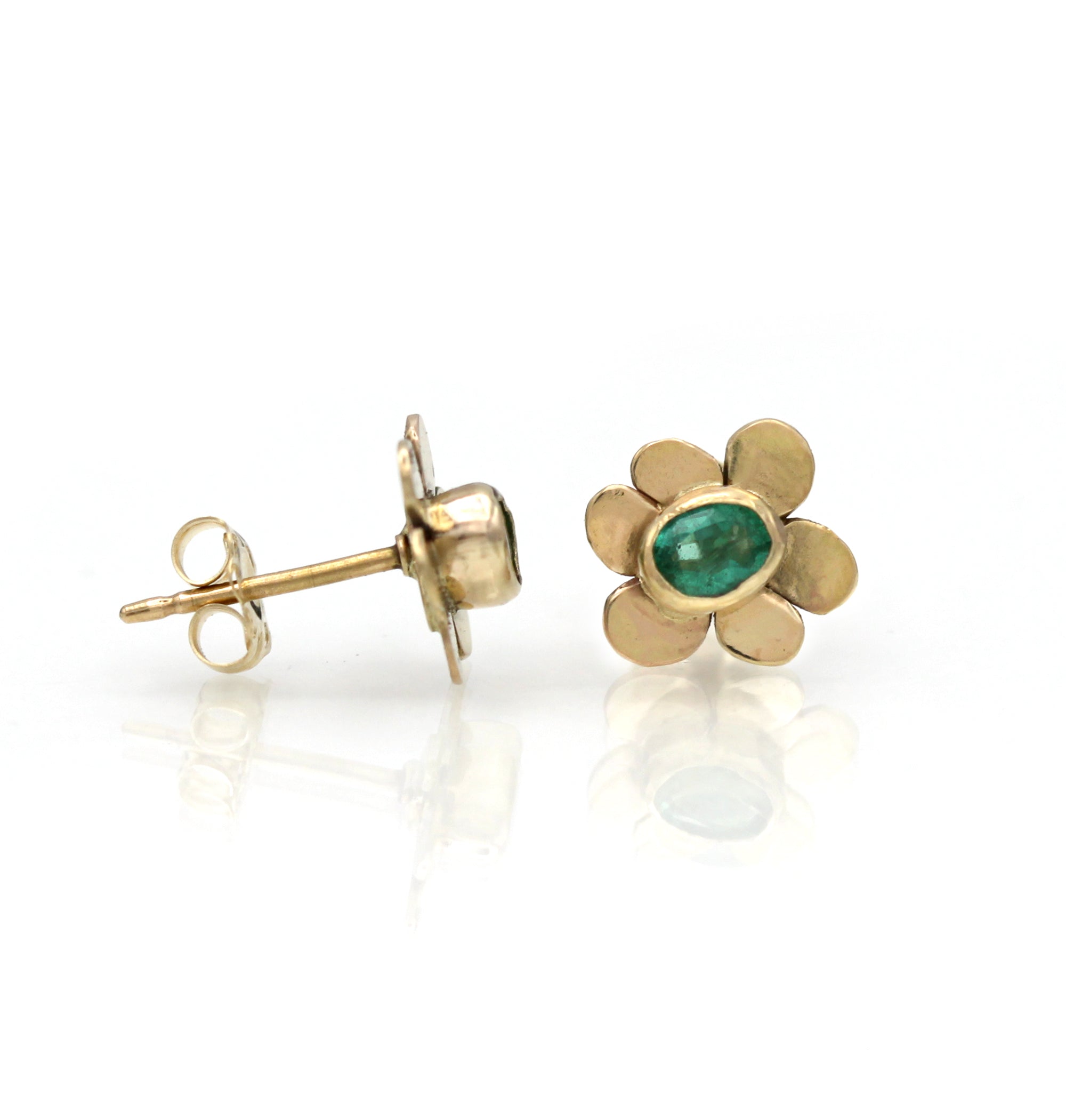 14K Emerald Earrings, Emerald Flower Earrings, One of a kind