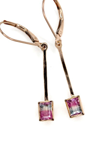 14K Bicolor Blue Pink Tourmaline Earrings, Geometric Earrings, Rose Gold