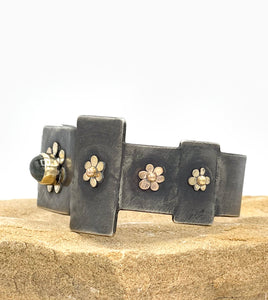 Tourmaline floral bracelet, Sterling Silver and 14K Flower Cuff Bracelet