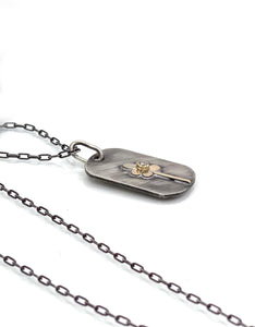 Diamond Flower Dog Tag Necklace, Sterling 14K Solid Yellow Gold
