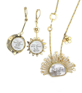 14K Sun Moon Face Earrings, Celestial Earrings, Solid Gold