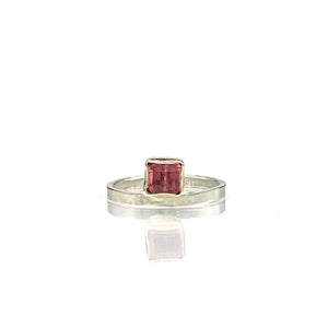 Pink Tourmaline Ring, Geometric Stacking Ring, Sterling and 14K SOLID Gold