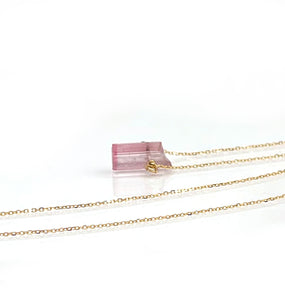 14K Pink Tourmaline Necklace, Bicolor Pink Tourmaline Crystal, Solid Gold