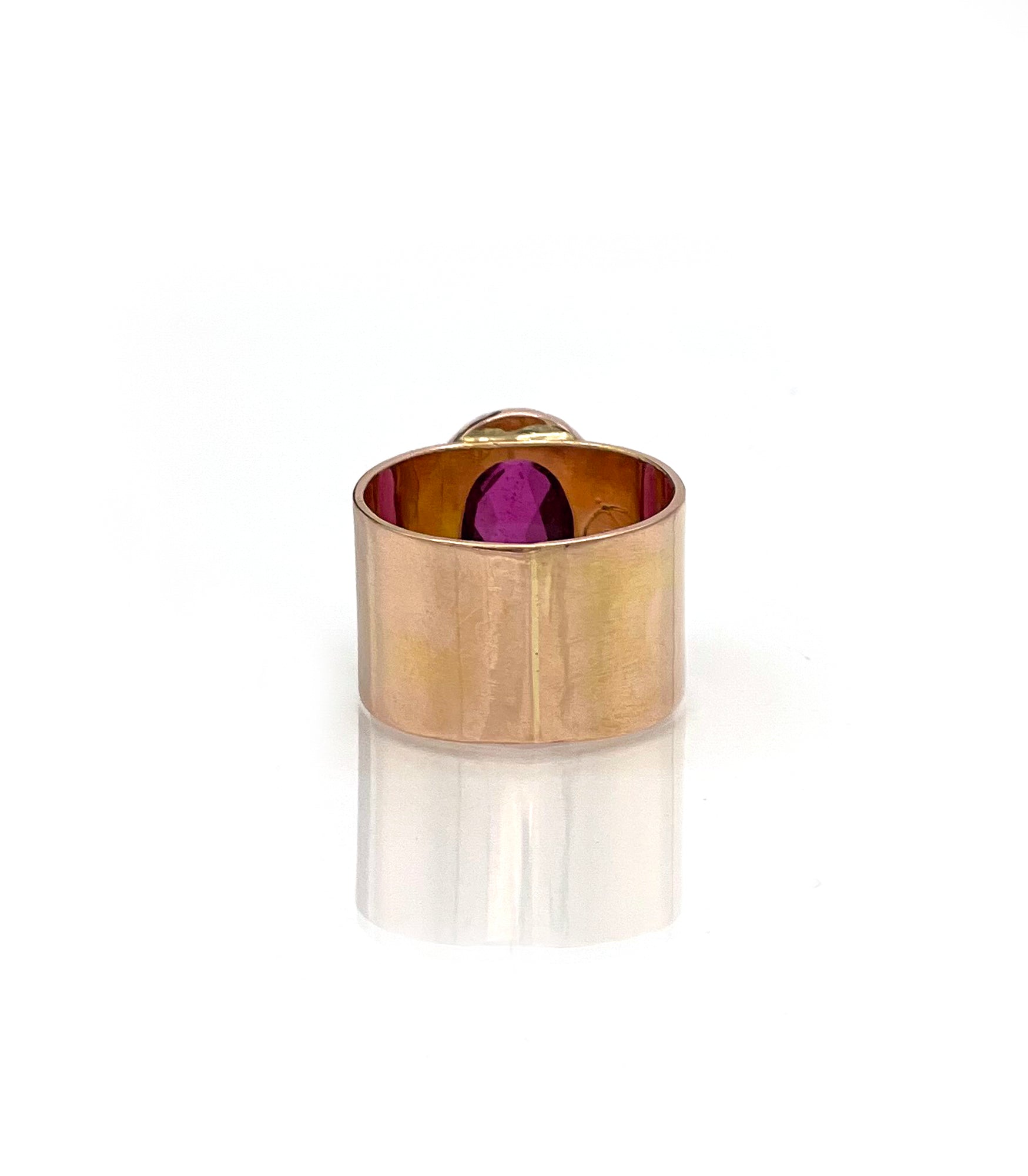 14K Rubellite Tourmaline Ring, Wide Band Ring, SOLID Rose Gold