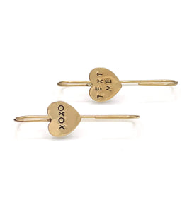 14K Conversation Heart Earrings, Solid Gold Paperclip Heart Earrings