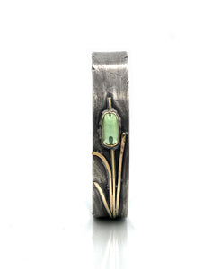 Green Tourmaline Cuff Bracelet, One of a kind, 14K Sterling Cattail Bracelet